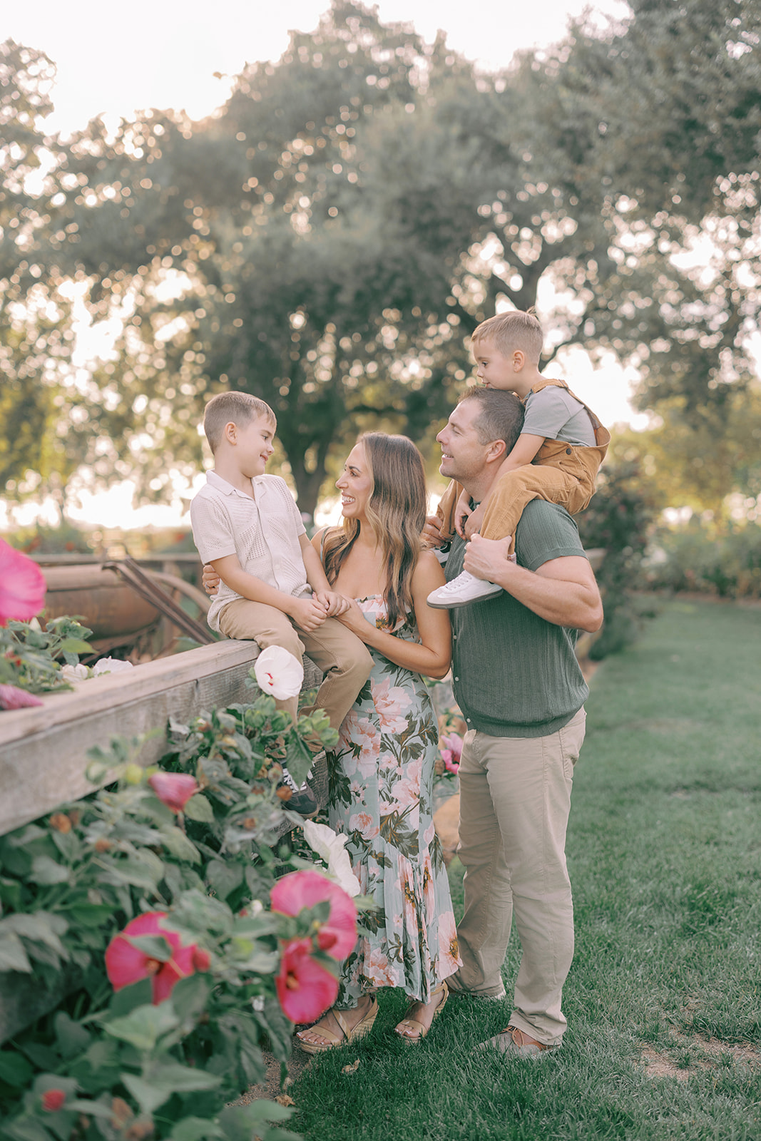 stockton family photography session, family of four in a flower garden