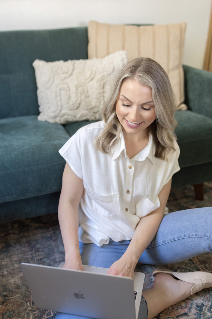 a woman sitting on the floor