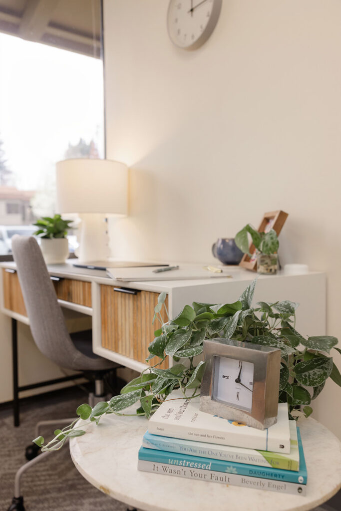 Warm lifestyle branding photo of Sacramento therapist office — personal brand photography for mental health professionals