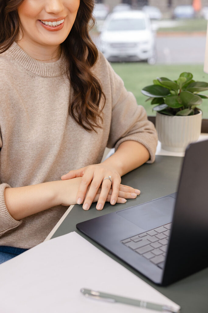 Sacramento therapist on telehealth video call — brand photography for virtual therapy private practice